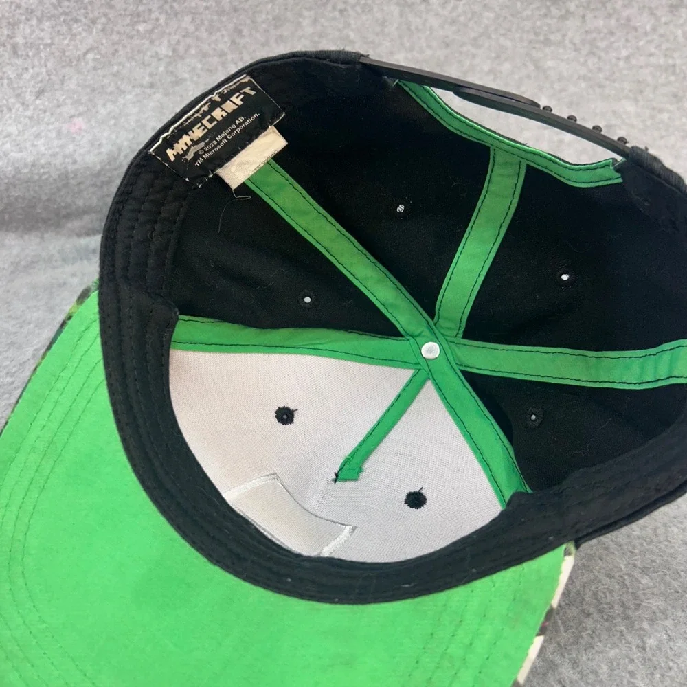 Minecraft Creeper Face Boys Black Hat Snapback Flat Brim OSFM